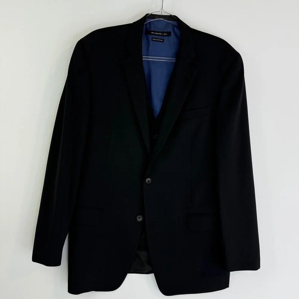 John Varvatos USA Blazer Vest Set Mens 42R Navy 100% Wool 2pc Suit Jacket 12994